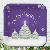 Paars Snowy kerstboompapier Bord