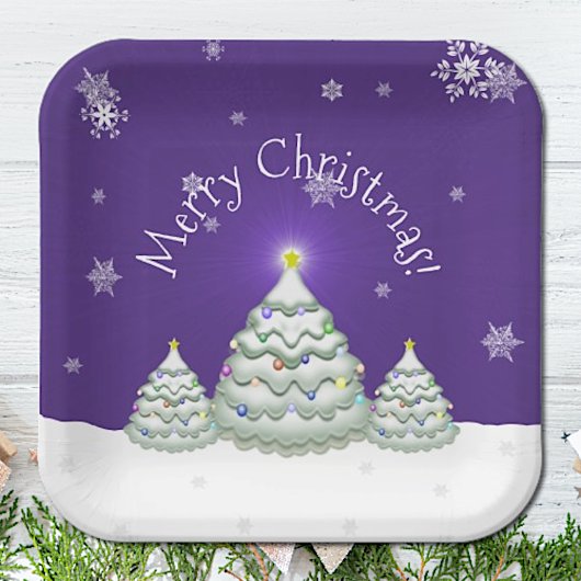 Paars Snowy kerstboompapier Bord