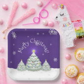 Paars Snowy kerstboompapier Bord (Feest)