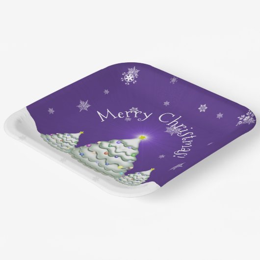 Paars Snowy kerstboompapier Bord (Gebogen)