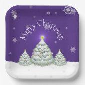 Paars Snowy kerstboompapier Bord (Voorkant)