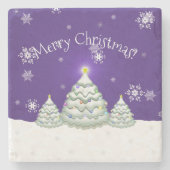 Paars Snowy-Onderzetter met kerstboomsteen Stenen Onderzetter (Voorkant)