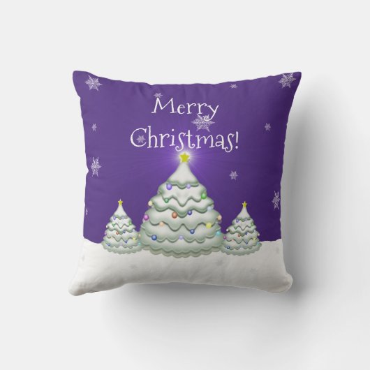 Paars Snowy-Sierkussen met kerstbomen Kussen (Achterkant)