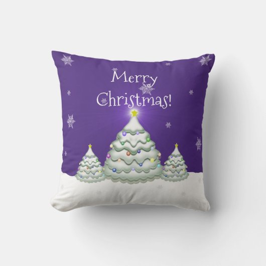 Paars Snowy-Sierkussen met kerstbomen Kussen (Voorkant)