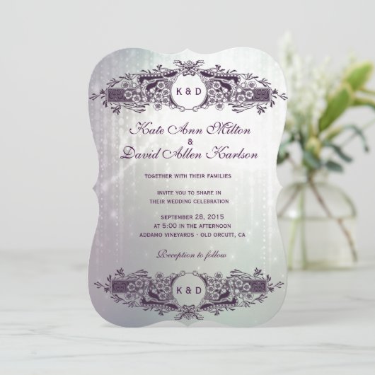 - Paars Sparkle Wedding Kaart (Staand voorkant)