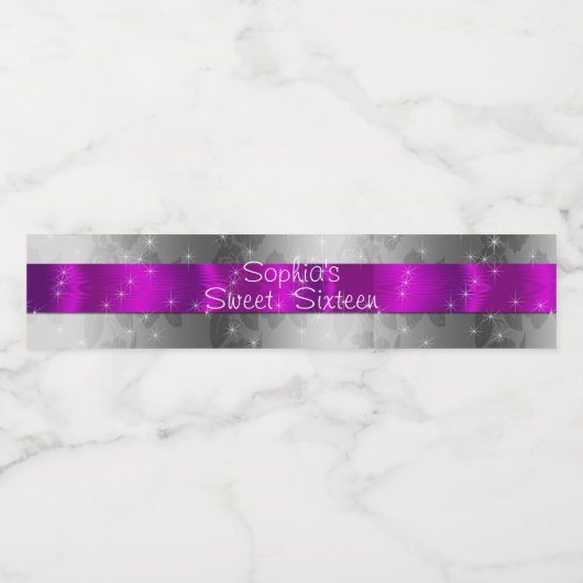 Paars, sparkle, zoete zestien, aangepast Waterfles Etiket (Enkel label)