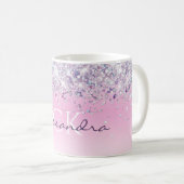 Paars Sparkly Glitter Monogrammed Girly Pink Koffiemok (Voorkant rechts)
