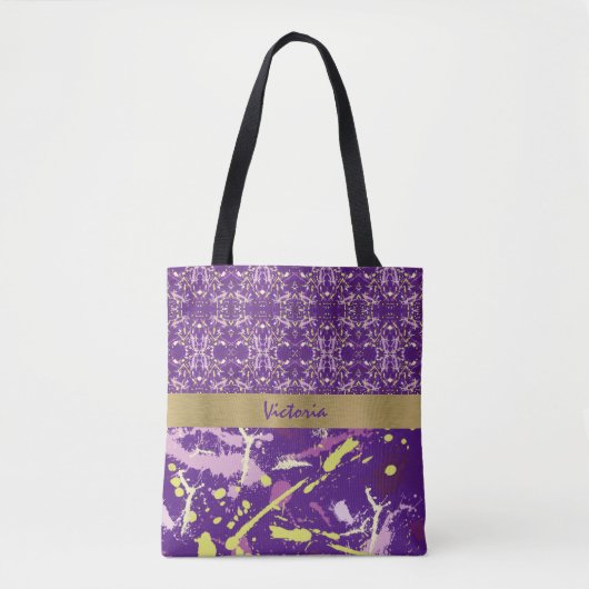Paars Splash Monogram Tote Bag (Voorkant)