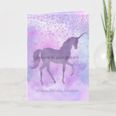 Paars sterren Confetti Waterverf Unicorn Birthday Kaart (Voorkant)