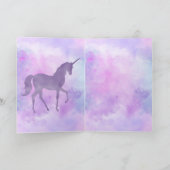 Paars sterren Confetti Waterverf Unicorn Birthday Kaart (Binnen)