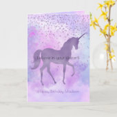 Paars sterren Confetti Waterverf Unicorn Birthday Kaart (Gele Bloem)