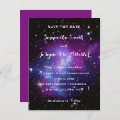 Paars sterrenstelsel cluster save-the-date save the date (Voorkant / Achterkant)