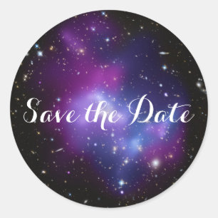 Paars sterrenstelsel Save the Date Ronde Sticker