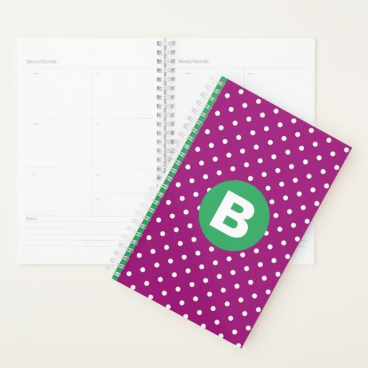 Paars Stippenpatroon Groen Monogram Planner (Display)