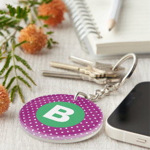 Paars Stippenpatroon Groen Monogram Sleutelhanger