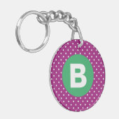 Paars Stippenpatroon Groen Monogram Sleutelhanger (Voorkant Links)