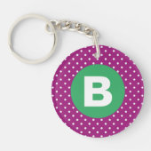 Paars Stippenpatroon Groen Monogram Sleutelhanger (Voorkant)