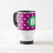 Paars Stippenpatroon Groene Monogram Reisbeker (Voorkant links)