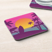 Paars strand met zonsonderend surf bier onderzetter (Linkerzijde)