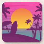 Paars strand met zonsonderend surf bier onderzetter (Voorkant)