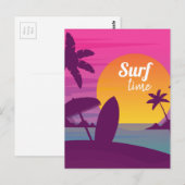 Paars strand met zonsonderend surf briefkaart (Voorkant / Achterkant)