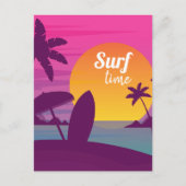 Paars strand met zonsonderend surf briefkaart (Voorkant)