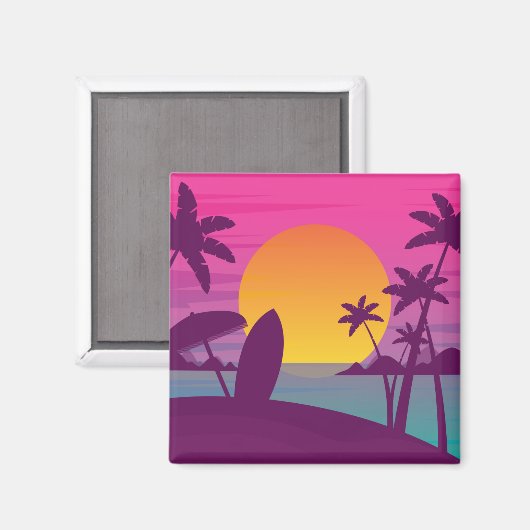 Paars strand met zonsonderend surf magneet (Voorkant / Achterkant)