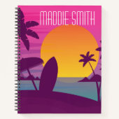 Paars strand met zonsonderend surf notitieboek (Voorkant)