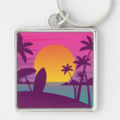 Paars strand met zonsonderend surf sleutelhanger (Voorkant)