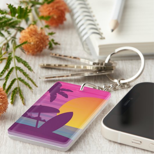 Paars strand met zonsonderend surf sleutelhanger (Voorkant Rechts)