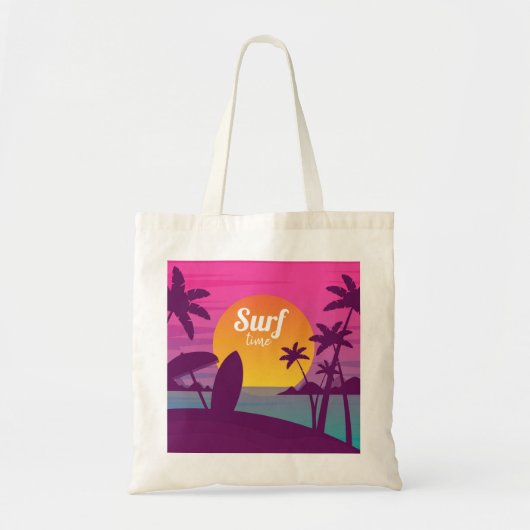 Paars strand met zonsonderend surf tote bag (Voorkant)