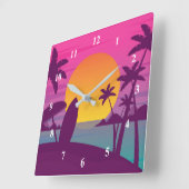 Paars strand met zonsonderend surf vierkante klok (Hoek)