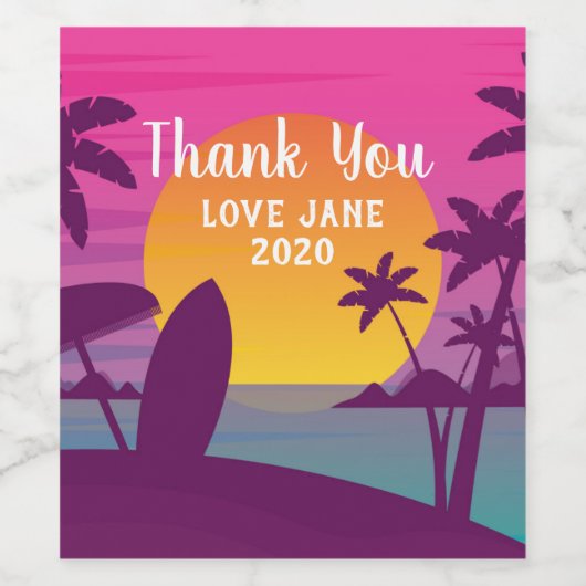 Paars strand met zonsonderend surf wijn etiket (Enkel label)