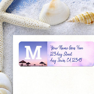 Paars strand zonsondergang foto monogram modern ad etiket