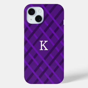 Paars Strepenpatroon Enkele Initiaal iPhone 15 Case
