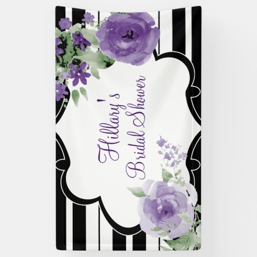 Paars, Stripes, Flowers, Vrijgezellenfeest banner (Verticaal)