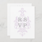 Paars subtle Damask Wedding RSVP Briefkaart (Voorkant / Achterkant)