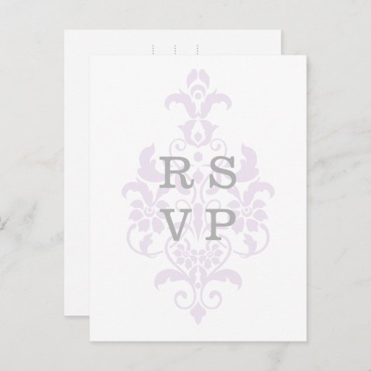 Paars subtle Damask Wedding RSVP Briefkaart (Voorkant / Achterkant)