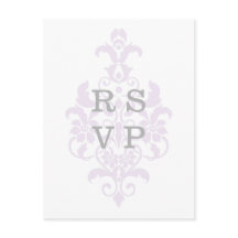 Paars subtle Damask Wedding RSVP Briefkaart