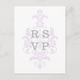 Paars subtle Damask Wedding RSVP Briefkaart