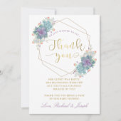 Paars Succulent Gold Geometric Baby shower Bedankkaart (Voorkant)