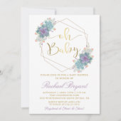 Paars Succulent Gold Geometric Baby shower Kaart (Voorkant)