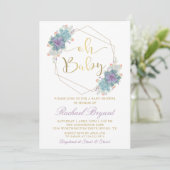 Paars Succulent Gold Geometric Baby shower Kaart (Staand voorkant)