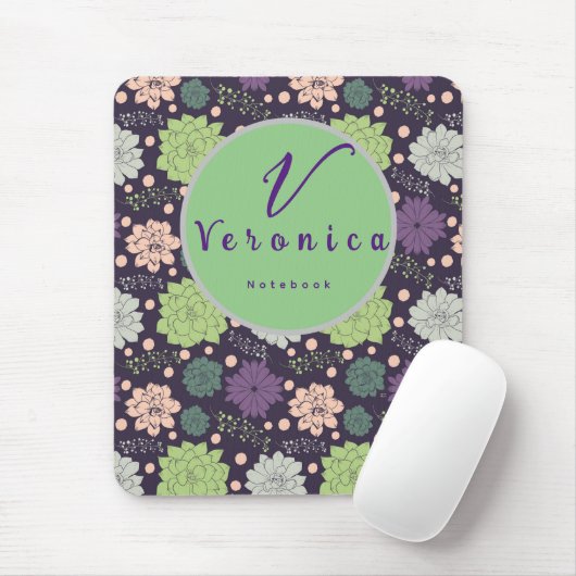 Paars Succulent Monogram Manuscript Muismat (Met muis)