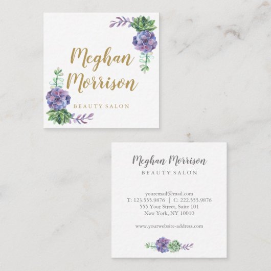 Paars succulent vierkant visitekaartje (Voorkant / Achterkant)