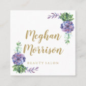 Paars succulent vierkant visitekaartje (Voorkant)