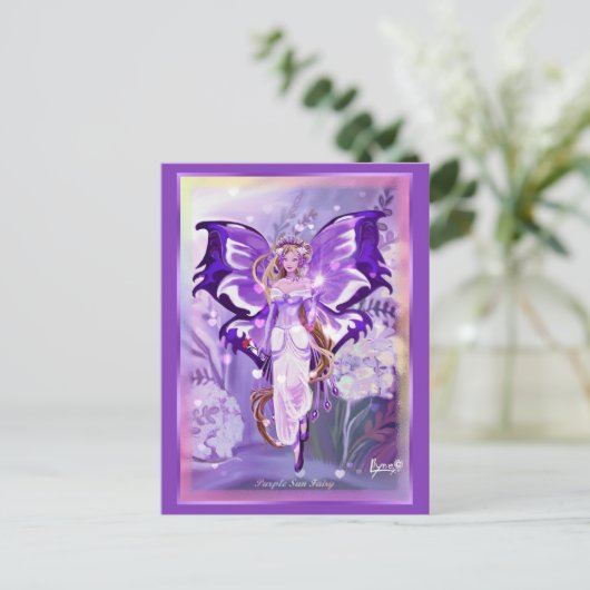 Paars Sun Fairy Briefkaart (Staand voorkant)