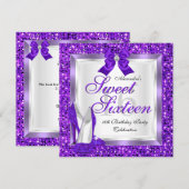 Paars Sweet 16-partij Sweet Sixteen Silver glitter Kaart (Voorkant / Achterkant)