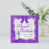 Paars Sweet 16-partij Sweet Sixteen Silver glitter Kaart (Staand voorkant)