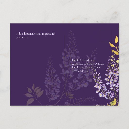 Paars Syringa Paarse Wisteria Gouden Trouw Uitnodi Briefkaart (Achterkant)